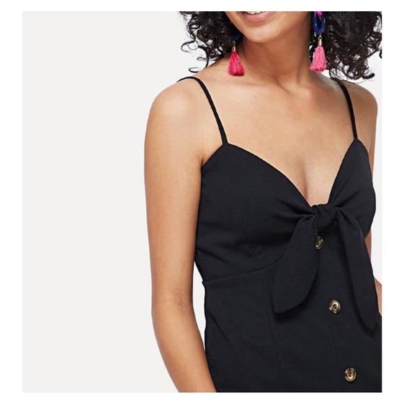 Black Sleeveless Front Knot Button Down Cami Dress - Picture 3 of 4